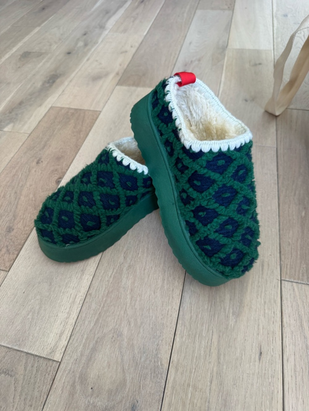 Green Patterned Cozy Clog Mules - Women's